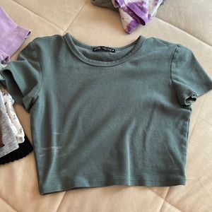 Green Zara crop top